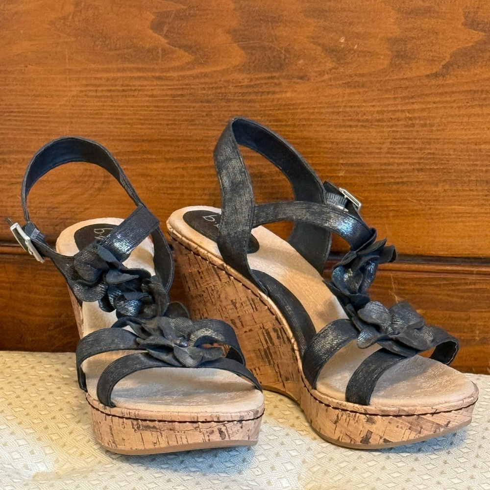 BOC Black Wedge Sandals with Floral Detail